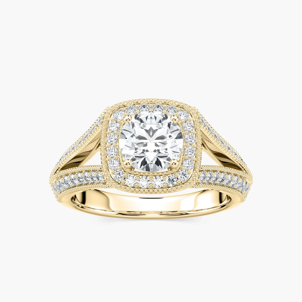 Catheryn Round LGD Split Shank Halo Engagement Ring - 14K Yellow Gold