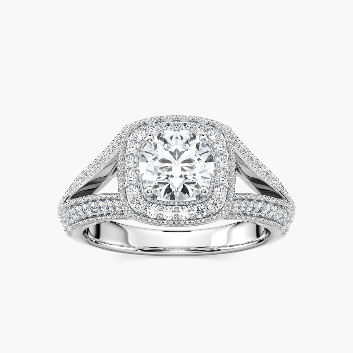Catheryn Round LGD Split Shank Halo Engagement Ring - 18K White Gold