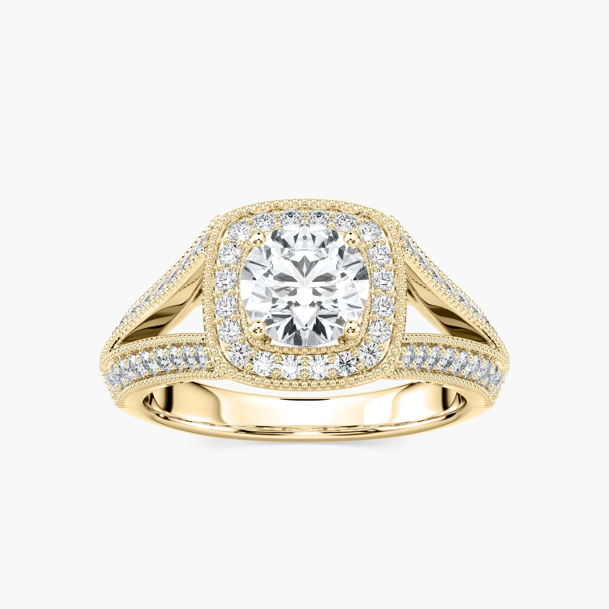 Catheryn Round LGD Split Shank Halo Engagement Ring - 18K Yellow Gold