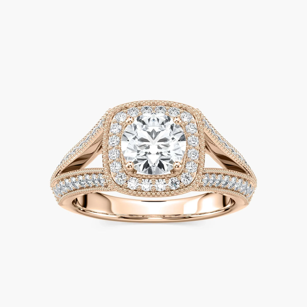 Catheryn Round LGD Split Shank Halo Engagement Ring - 18K Rose Gold