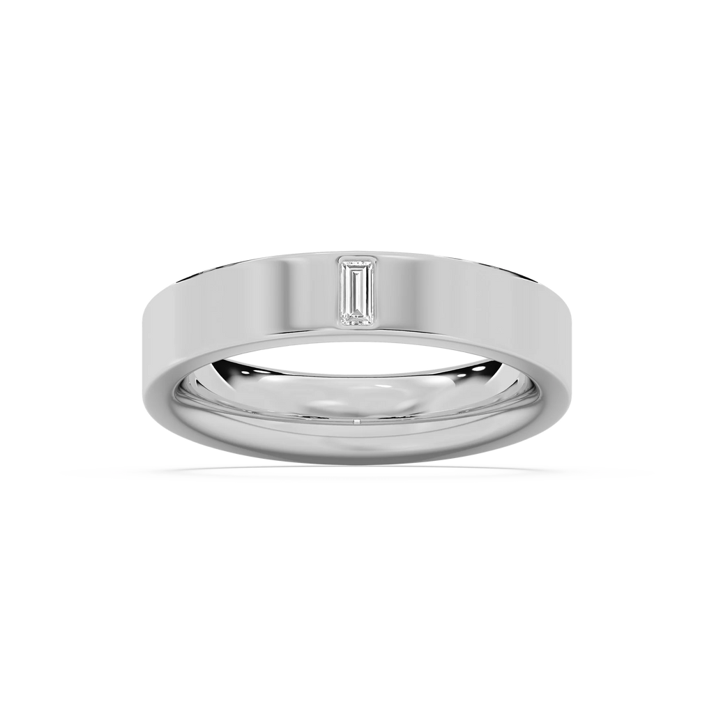 Lucas 1/8 ct Baguette LGD 5.20mm Flat Edge Mens Wedding Band - 14K White Gold
