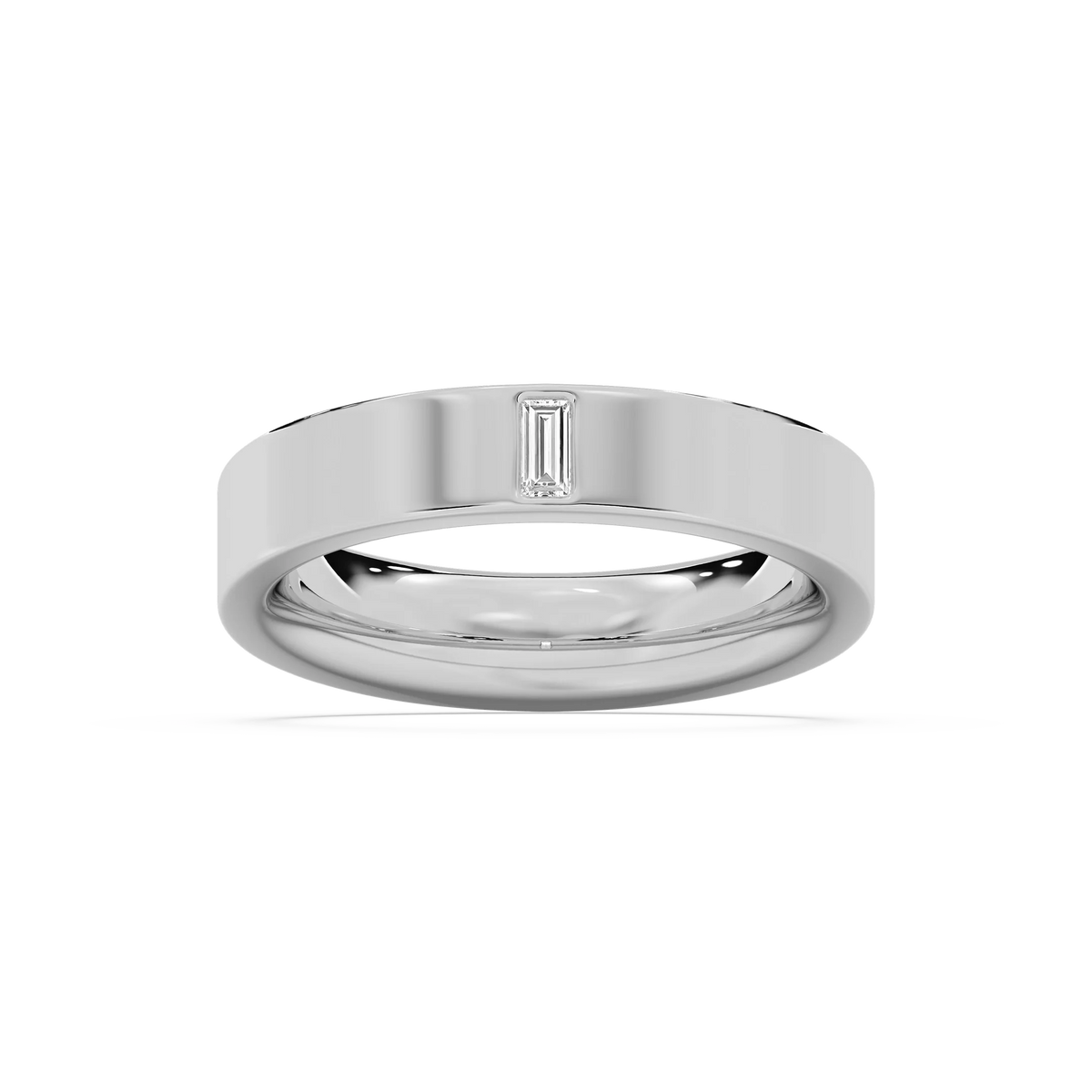 Lucas 1/8 ct Baguette LGD 5.20mm Flat Edge Mens Wedding Band - 14K White Gold