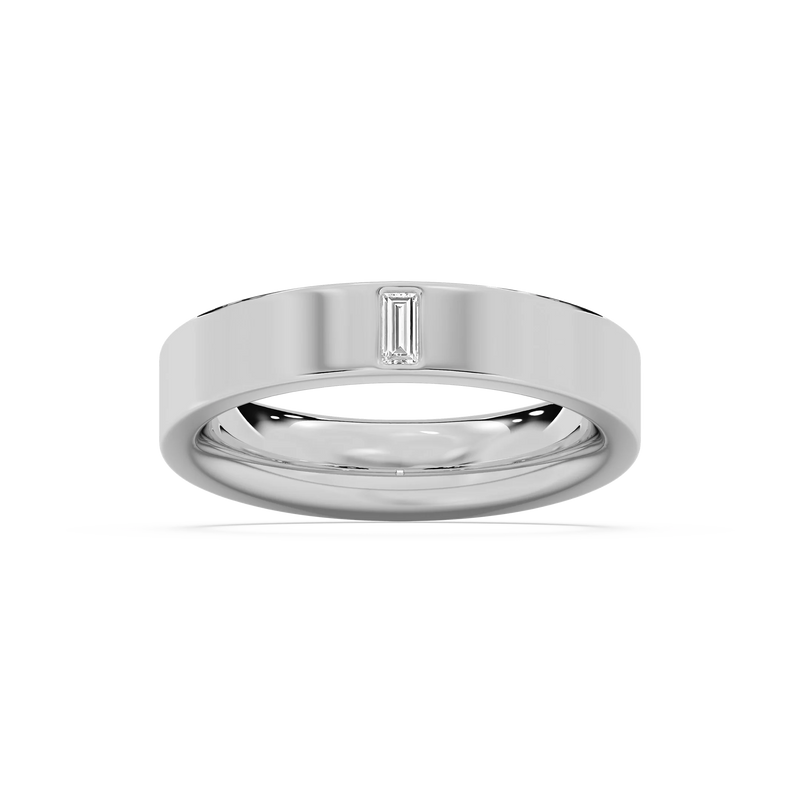 Lucas 1/8 ct Baguette LGD 5.20mm Flat Edge Mens Wedding Band - 14K White Gold