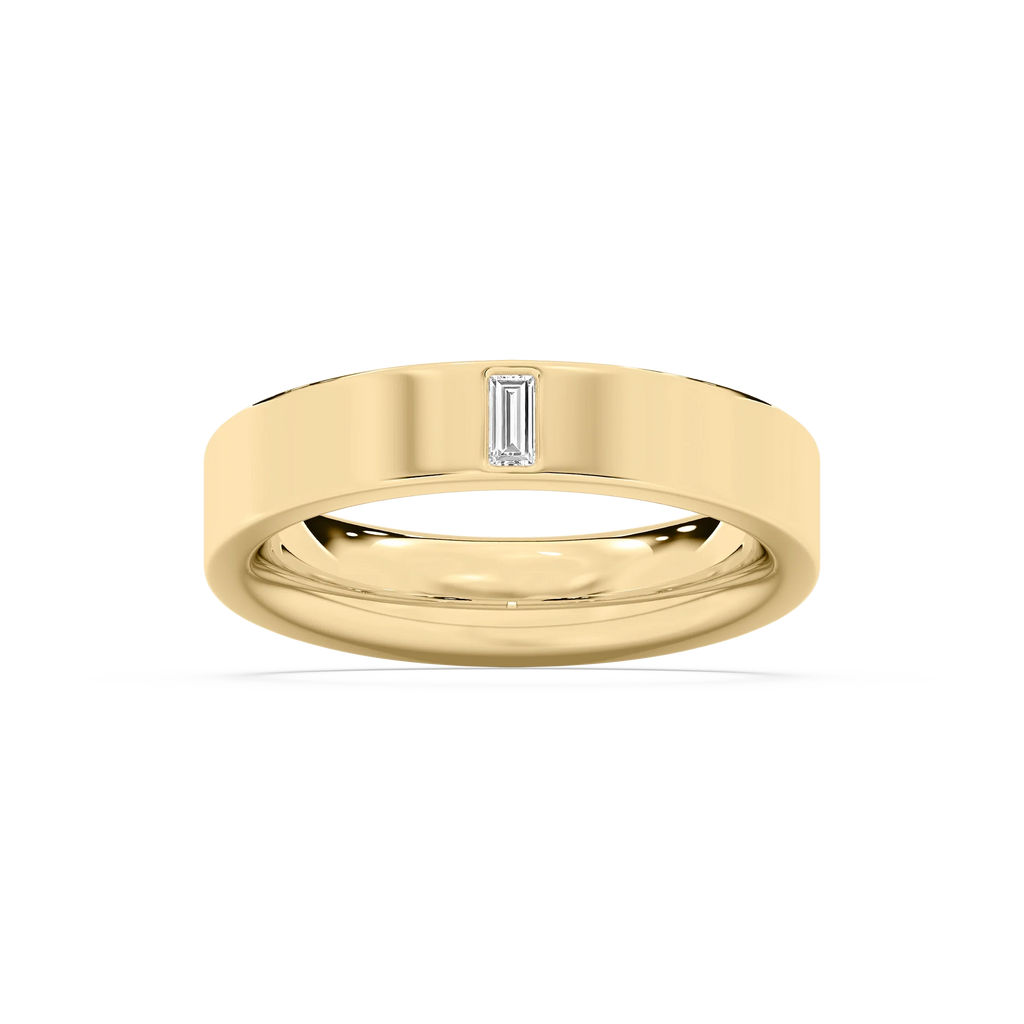 Lucas 1/8 ct Baguette LGD 5.20mm Flat Edge Mens Wedding Band - 14K Yellow Gold