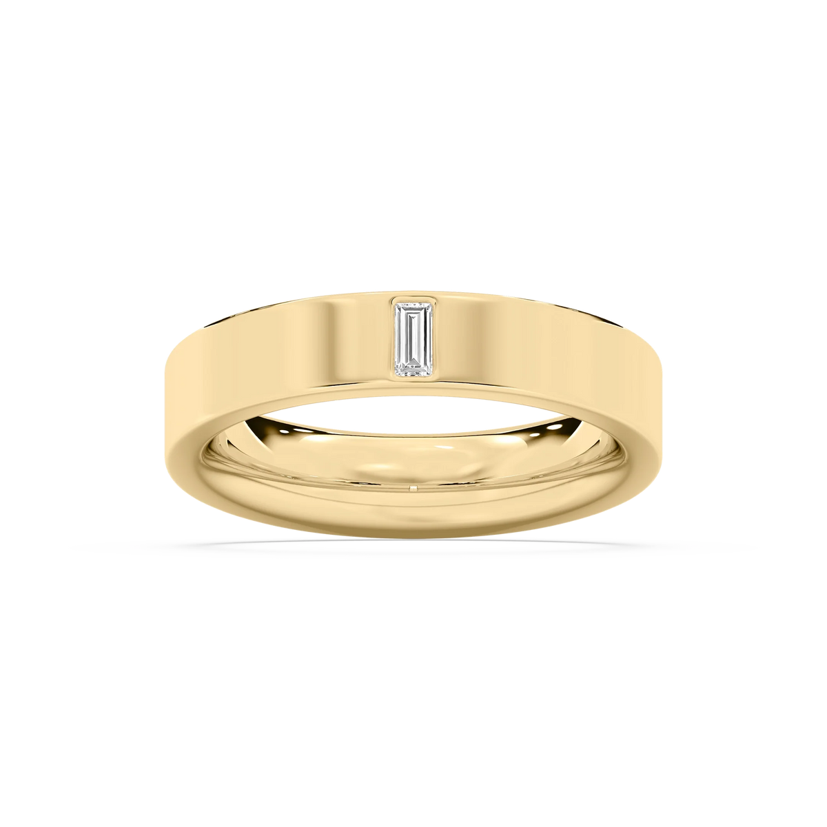 Lucas 1/8 ct Baguette LGD 5.20mm Flat Edge Mens Wedding Band - 14K Yellow Gold
