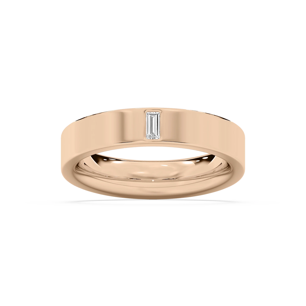 Lucas 1/8 ct Baguette LGD 5.20mm Flat Edge Mens Wedding Band - 14K Rose Gold