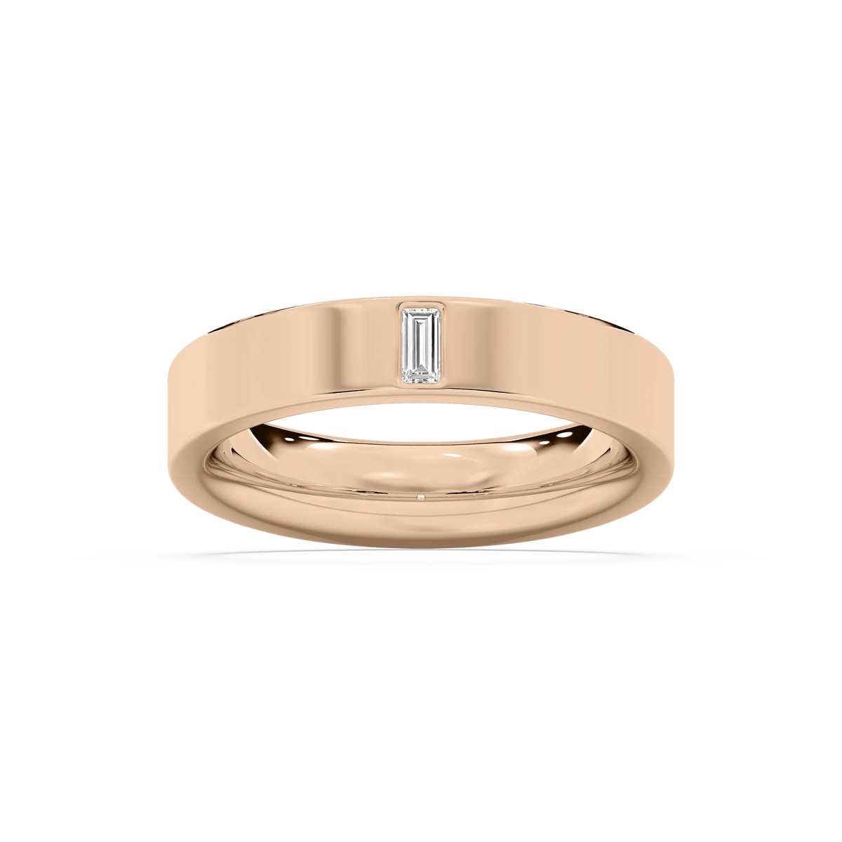 Lucas 1/8 ct Baguette LGD 5.20mm Flat Edge Mens Wedding Band - 14K Rose Gold