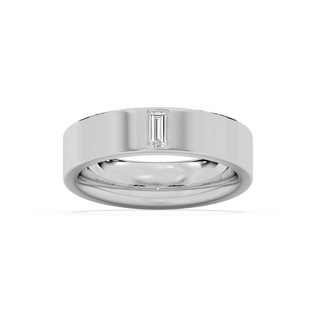 Lucas 1/5 ct Baguette LGD 6.40mm Flat Edge Mens Wedding Band - 14K White Gold