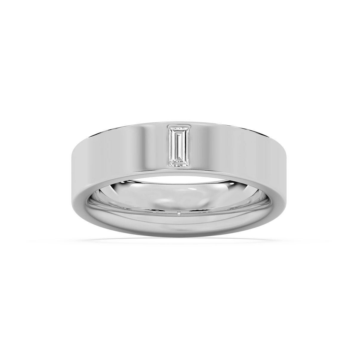 Lucas 1/5 ct Baguette LGD 6.40mm Flat Edge Mens Wedding Band - 14K White Gold