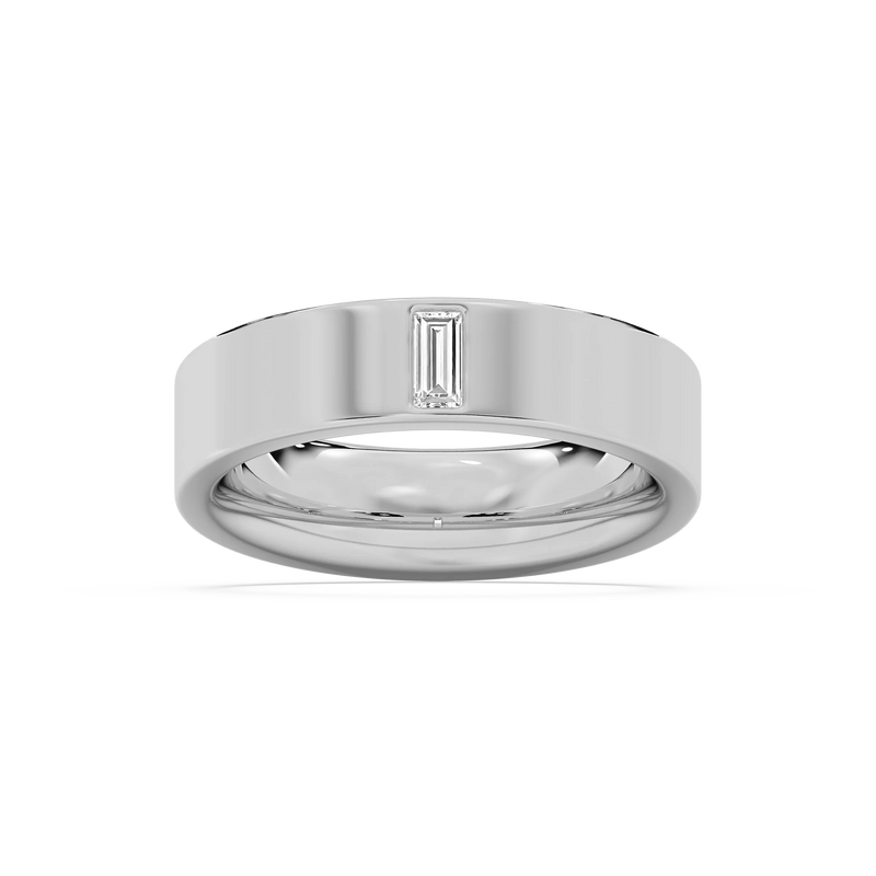 Lucas 1/5 ct Baguette LGD 6.40mm Flat Edge Mens Wedding Band - 14K White Gold