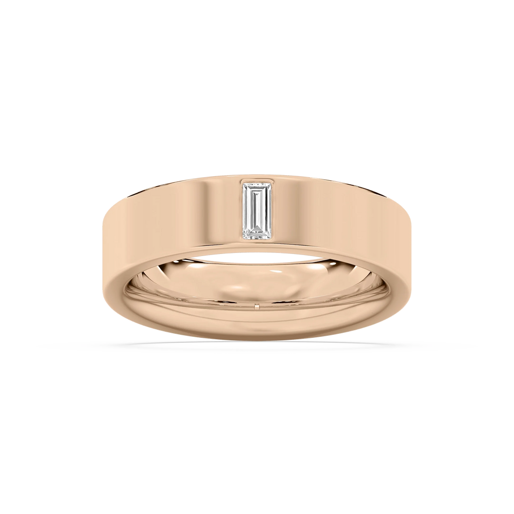 Lucas 1/5 ct Baguette LGD 6.40mm Flat Edge Mens Wedding Band - 14K Rose Gold