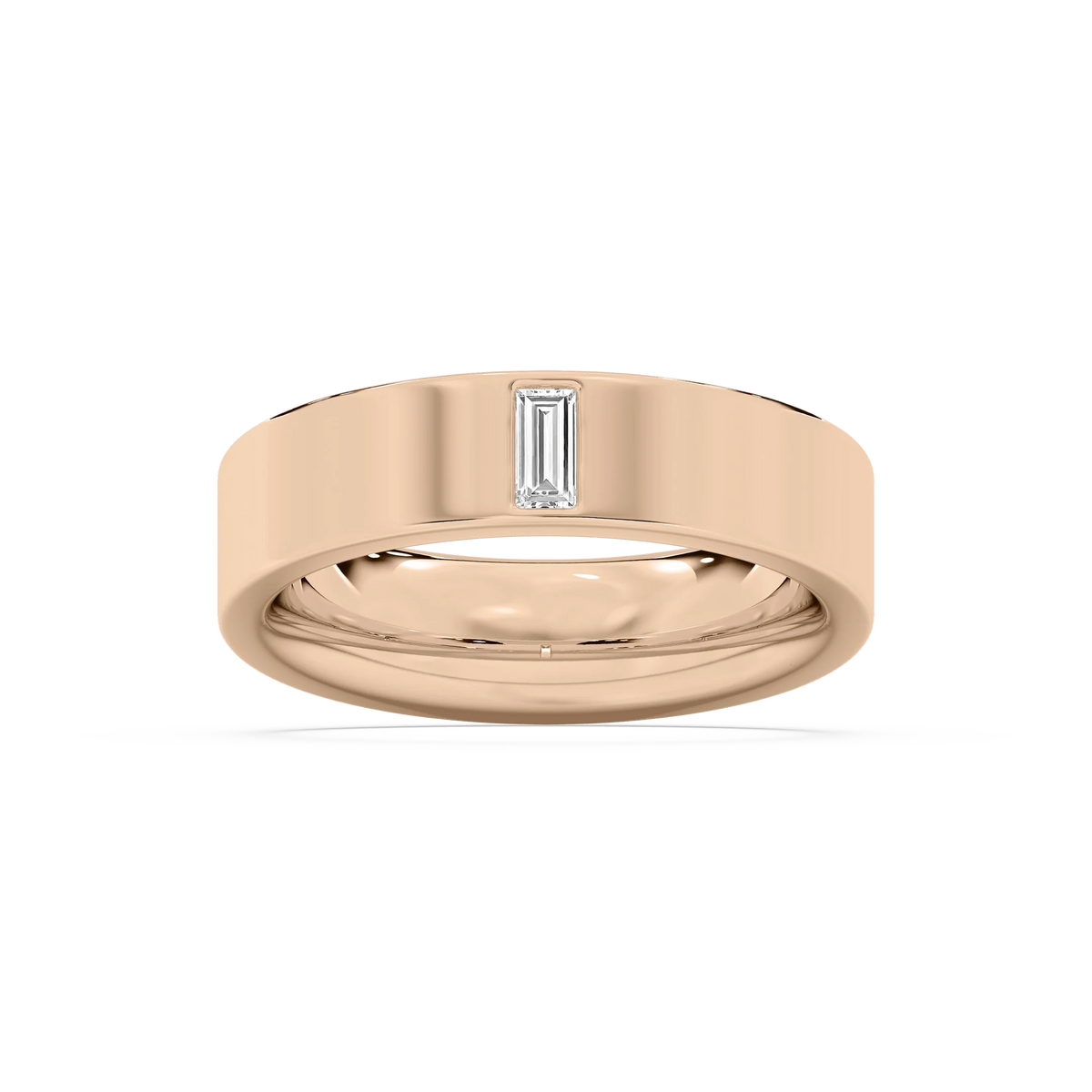 Lucas 1/5 ct Baguette LGD 6.40mm Flat Edge Mens Wedding Band - 14K Rose Gold