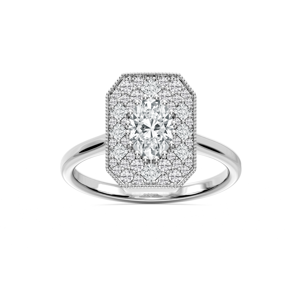 Lucia 1 ⅕ ctw Oval, Round, and Princess LGD Multi Shape Halo Vintage Promise Ring - 14K White Gold