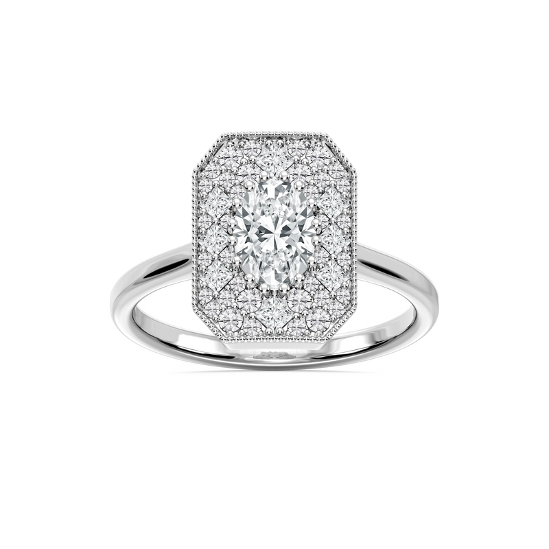 Lucia 1 ⅕ ctw Oval, Round, and Princess LGD Multi Shape Halo Vintage Promise Ring - 14K White Gold