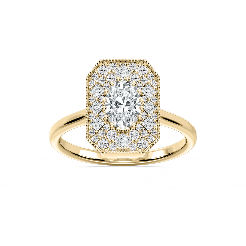 Lucia 1 ⅕ ctw Oval, Round, and Princess LGD Multi Shape Halo Vintage Promise Ring - 14K Yellow Gold