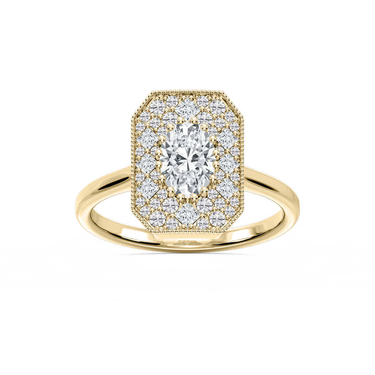 Lucia 1 ⅕ ctw Oval, Round, and Princess LGD Multi Shape Halo Vintage Promise Ring - 14K Yellow Gold