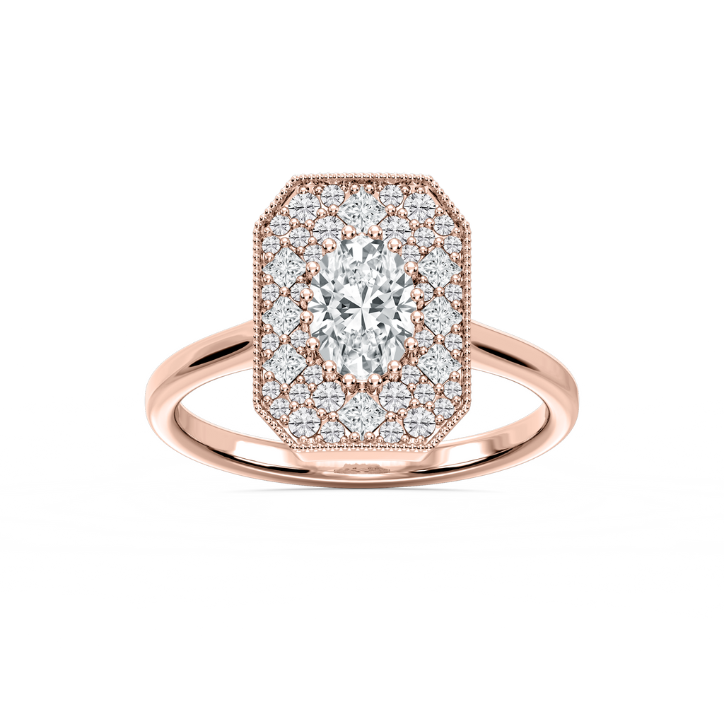 Lucia 1 ⅕ ctw Oval, Round, and Princess LGD Multi Shape Halo Vintage Promise Ring - 14K Rose Gold