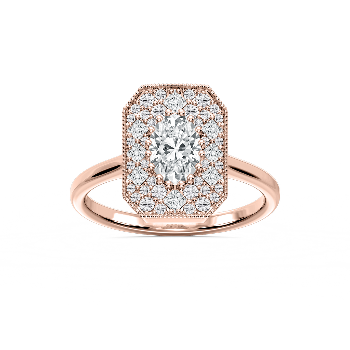 Lucia 1 ⅕ ctw Oval, Round, and Princess LGD Multi Shape Halo Vintage Promise Ring - 14K Rose Gold