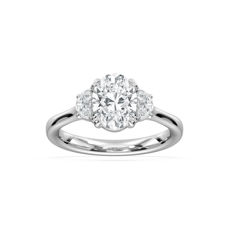 Luna 2 ½ ctw Oval LGD Half Moon Double Prong Engagement Ring - 14K White Gold