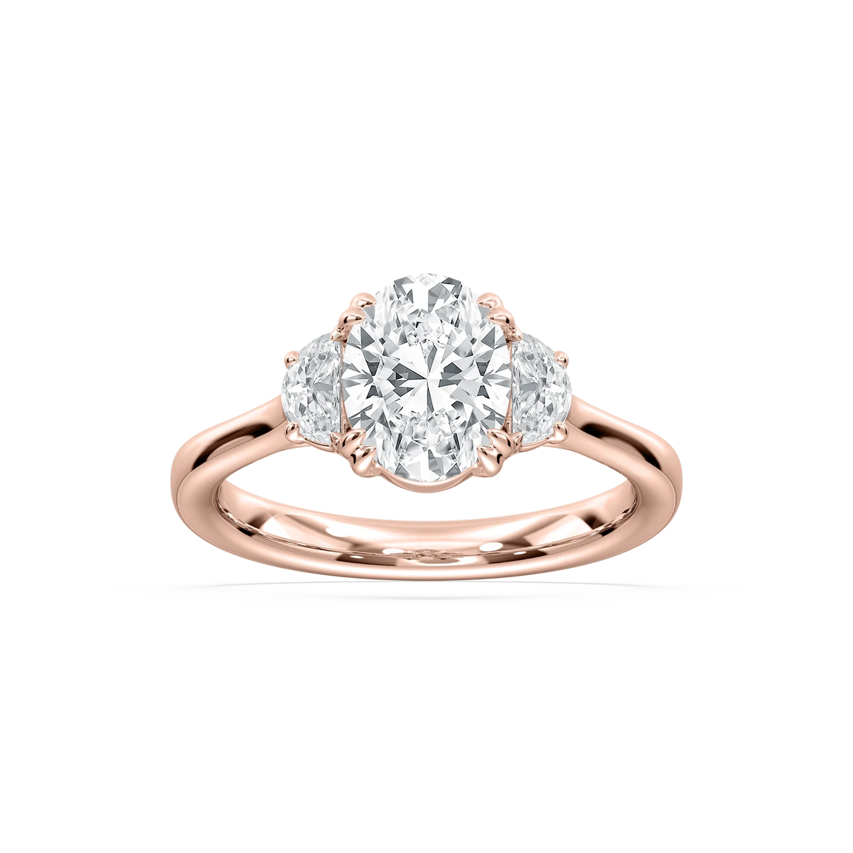 Luna 2 ½ ctw Oval LGD Half Moon Double Prong Engagement Ring - 14K Rose Gold