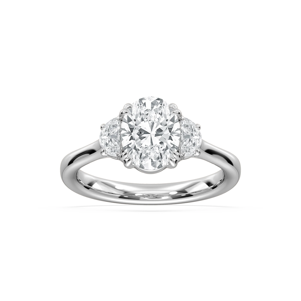 Luna 2 ½ ctw Oval LGD Half Moon Double Prong Engagement Ring - 18K White Gold