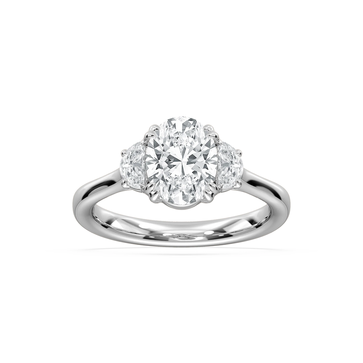 Luna 2 ½ ctw Oval LGD Half Moon Double Prong Engagement Ring - 18K White Gold