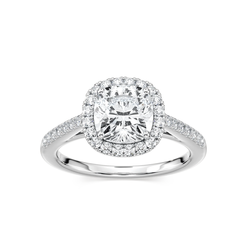 Arabella Cushion LGD Shared Prong Halo Engagement Ring - 14K White Gold