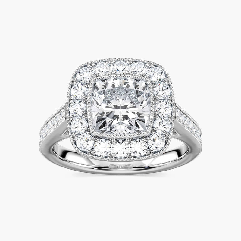 Tiffani Cushion LGD Luxury Antique Vintage Halo Engagement Ring - 14K White Gold