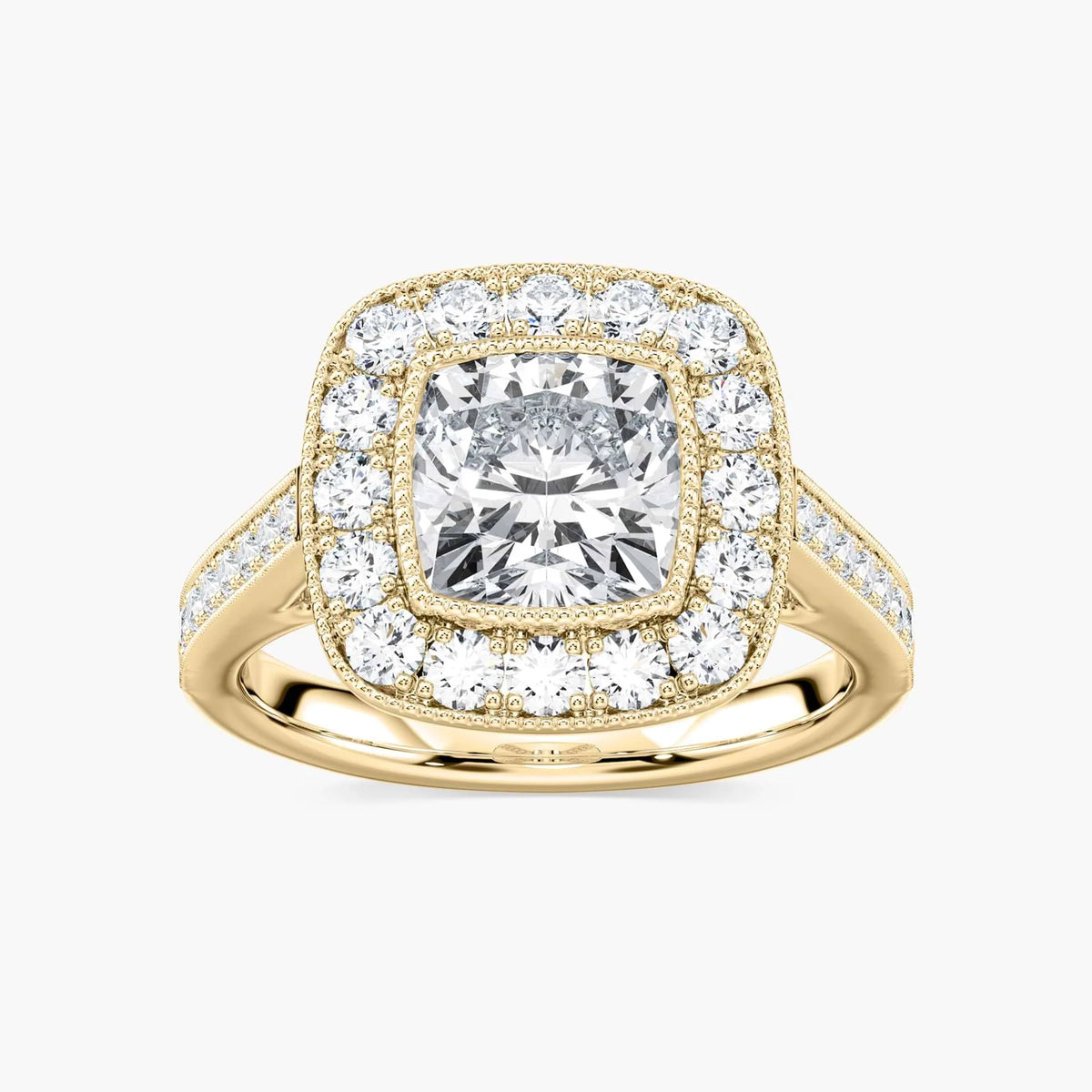 Tiffani Cushion LGD Luxury Antique Vintage Halo Engagement Ring - 14K Yellow Gold
