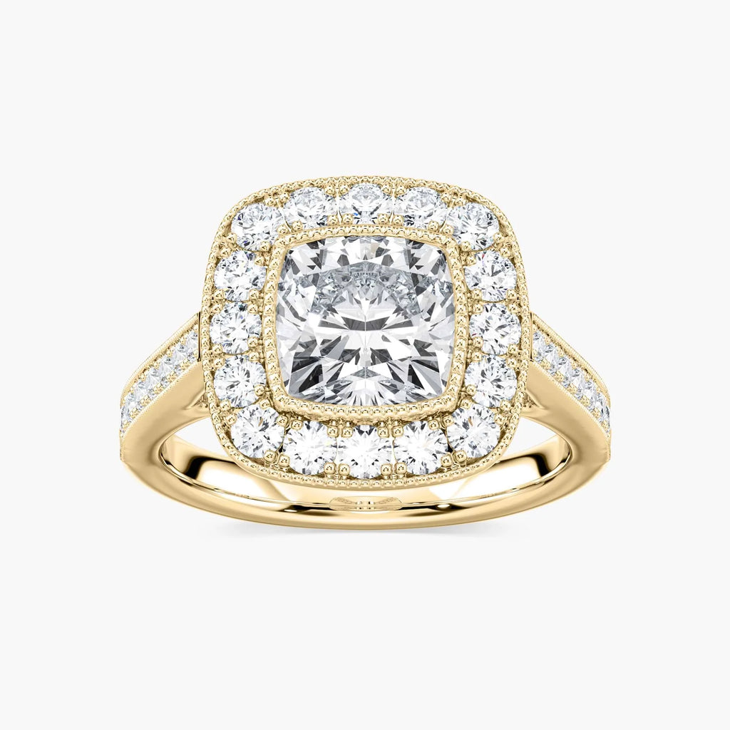 Tiffani Cushion LGD Luxury Antique Vintage Halo Engagement Ring - 18K Yellow Gold