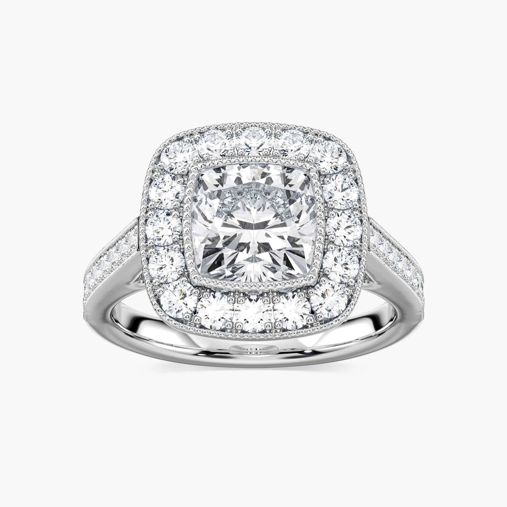 Tiffani Cushion LGD Luxury Antique Vintage Halo Engagement Ring - Platinum