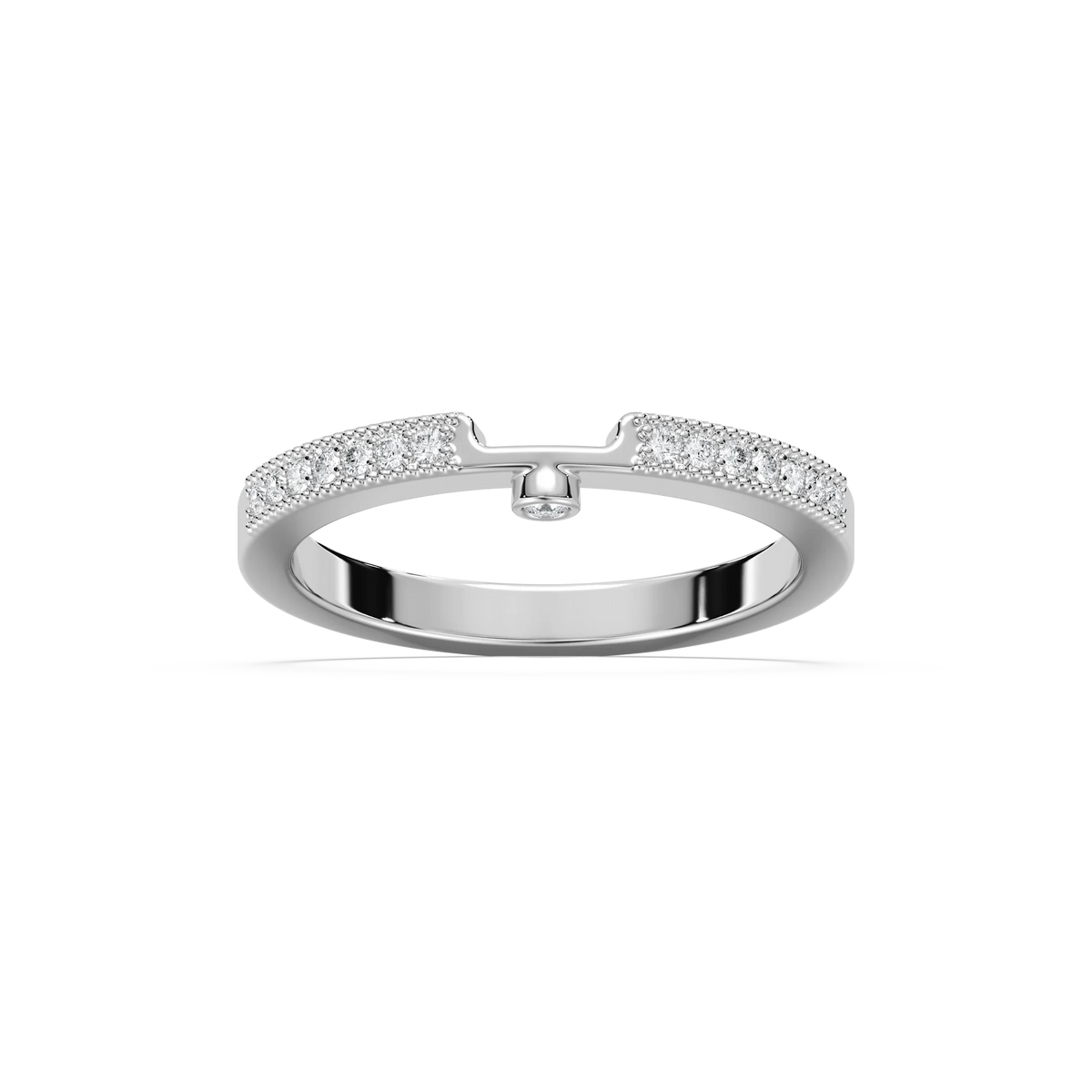 Tiffani 1/8 ctw Round LGD Milgrain Curved Band - 14K White Gold