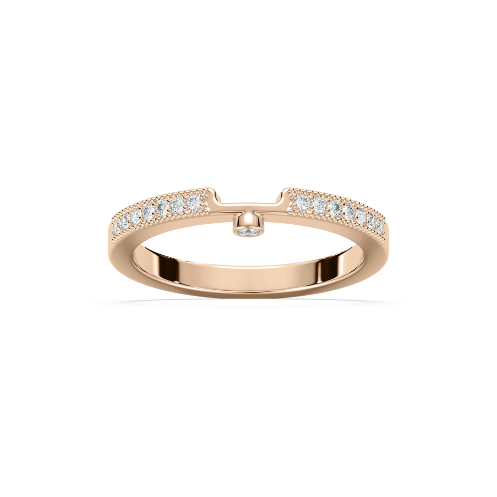 Tiffani 1/8 ctw Round LGD Milgrain Curved Band - 14K Rose Gold