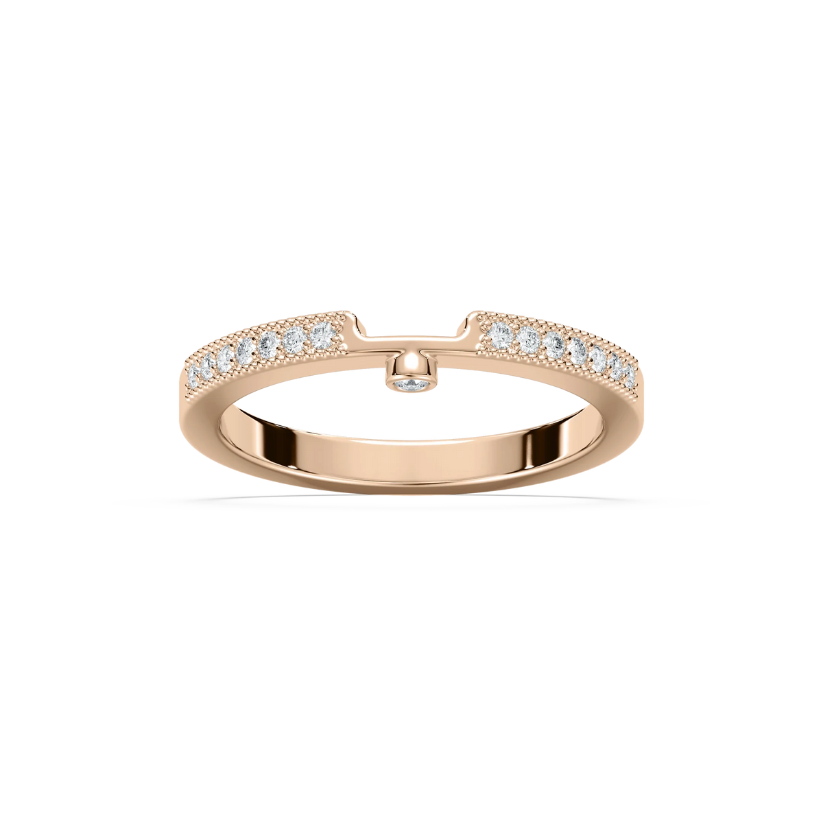 Tiffani 1/8 ctw Round LGD Milgrain Curved Band - 14K Rose Gold