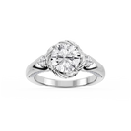 Mabel Round LGD Swirl Halo Three Stone Engagement Ring - 14K White Gold