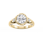 Mabel Round LGD Swirl Halo Three Stone Engagement Ring - 18K Yellow Gold