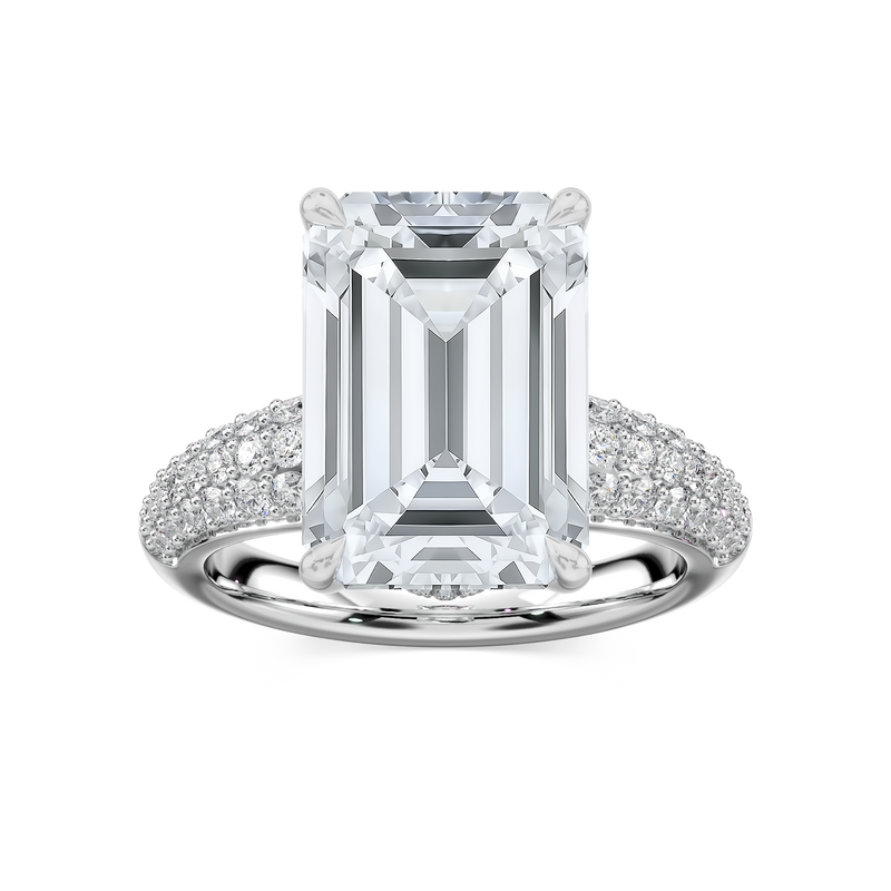 Madelyn 11 ½ ctw Emerald LGD Pave Side Stone Engagement Ring - Signature Collection - 14K White Gold