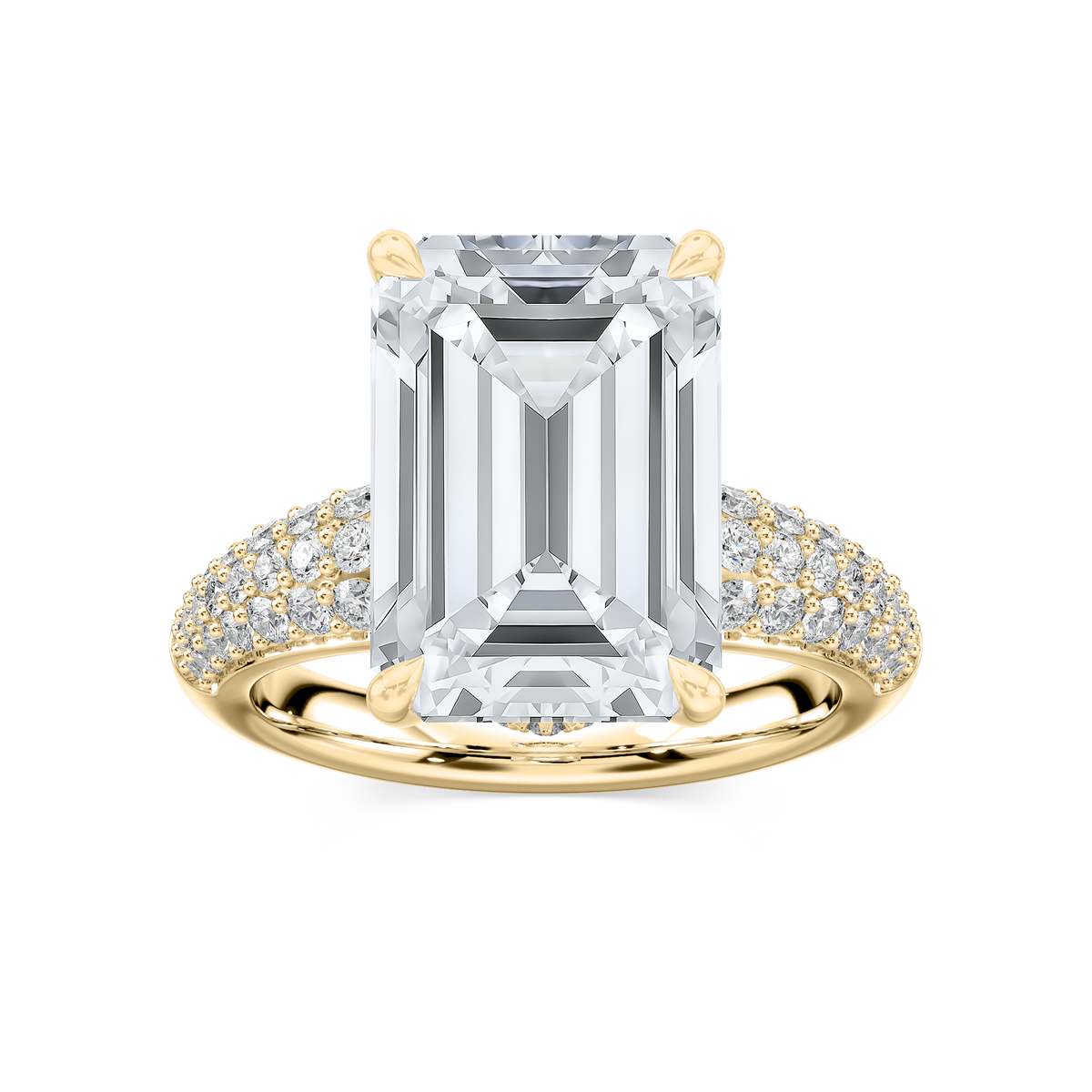 Madelyn 11 ½ ctw Emerald LGD Pave Side Stone Engagement Ring - Signature Collection - 14K Yellow Gold