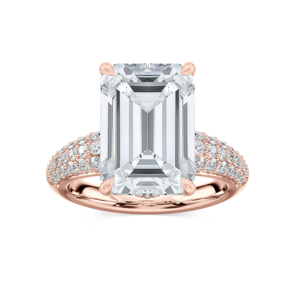 Madelyn 11 ½ ctw Emerald LGD Pave Side Stone Engagement Ring - Signature Collection - 14K Rose Gold