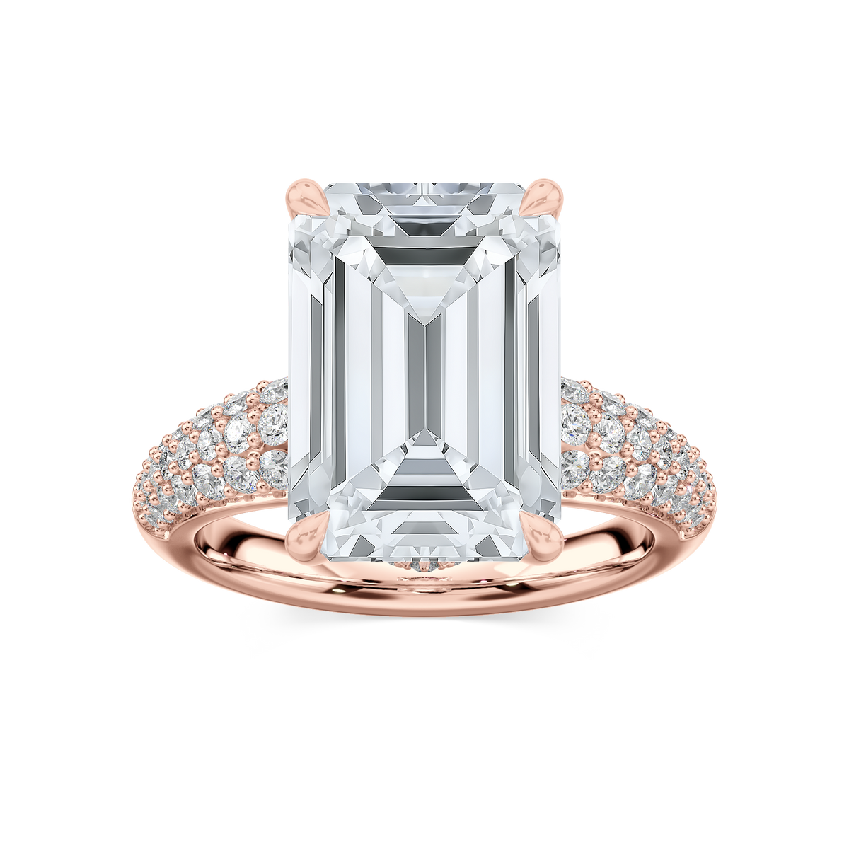 Madelyn 11 ½ ctw Emerald LGD Pave Side Stone Engagement Ring - Signature Collection - 14K Rose Gold