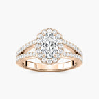 Nora Oval LGD Split Shank Antique Vintage Halo Engagement Ring - 18K Rose Gold