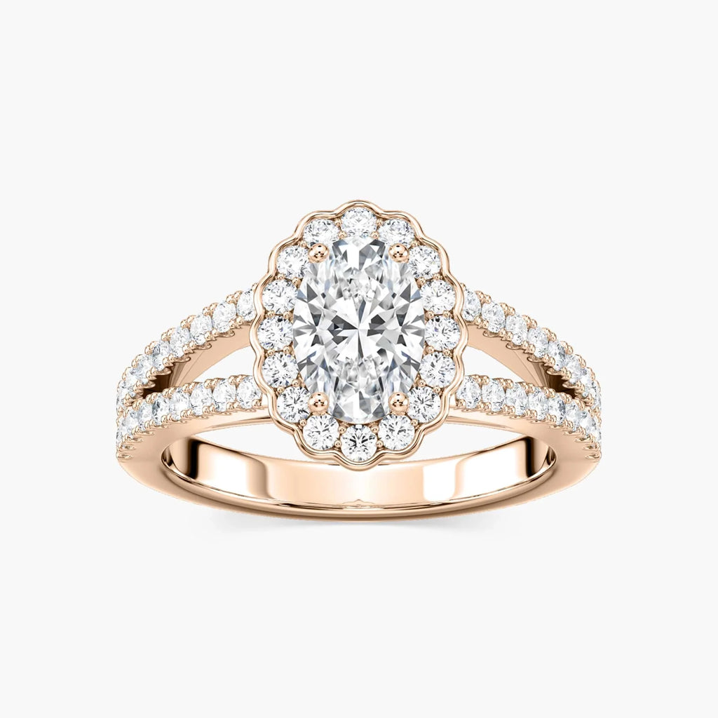 Nora Oval LGD Split Shank Antique Vintage Halo Engagement Ring - 14K Rose Gold