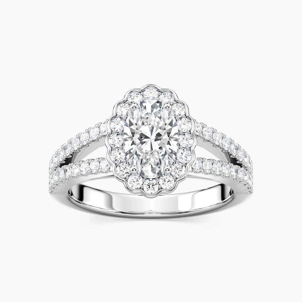 Nora Oval LGD Split Shank Antique Vintage Halo Engagement Ring - Platinum