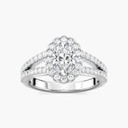 Nora Oval LGD Split Shank Antique Vintage Halo Engagement Ring - 18K White Gold