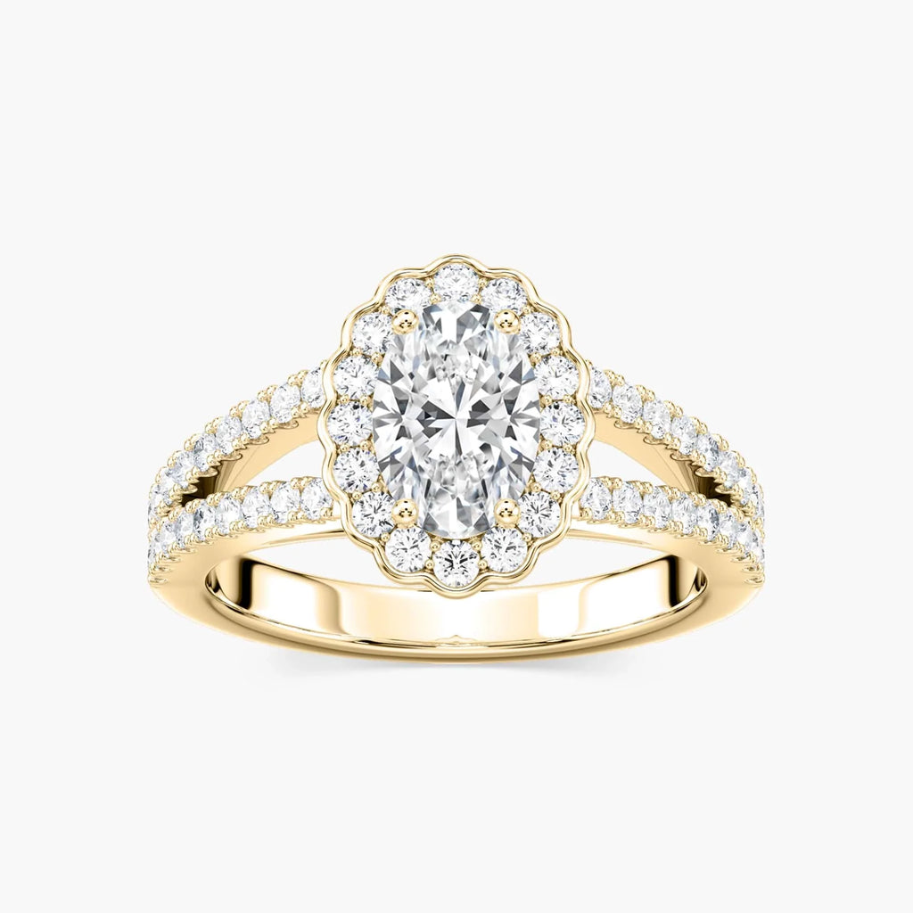 Nora Oval LGD Split Shank Antique Vintage Halo Engagement Ring - 14K Yellow Gold