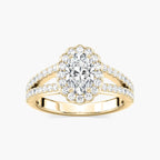 Nora Oval LGD Split Shank Antique Vintage Halo Engagement Ring - 18K Yellow Gold