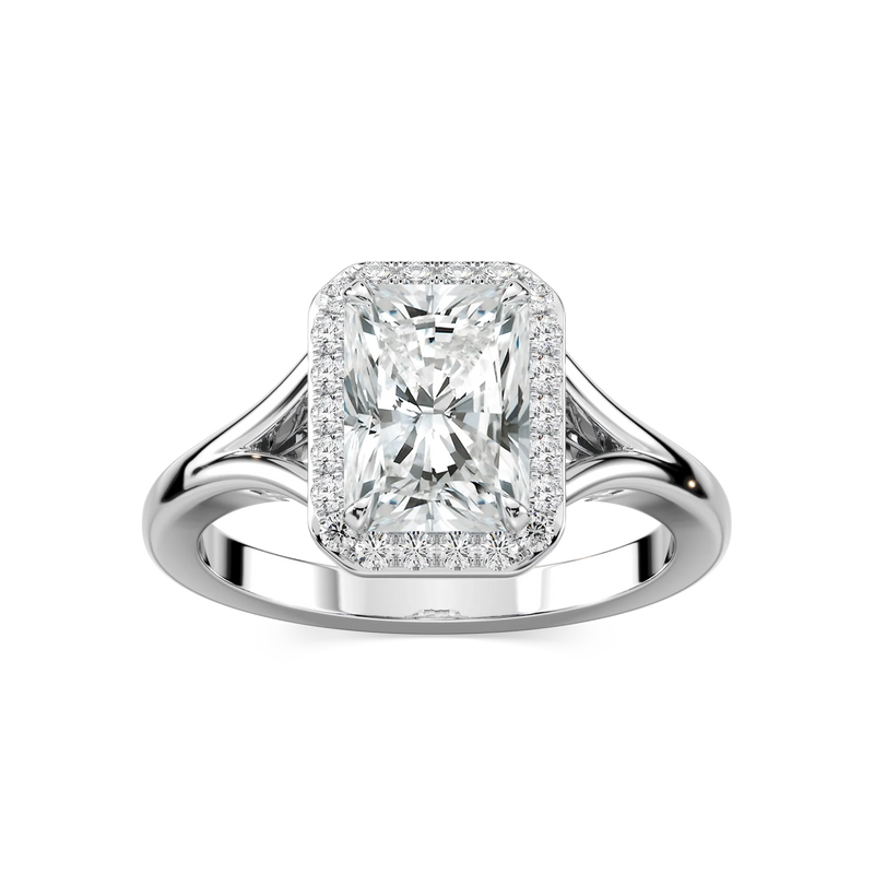 Maia Radiant LGD Split Shank Halo Engagement Ring - 14K White Gold