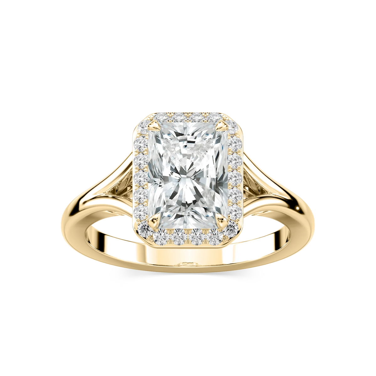 Maia Radiant LGD Split Shank Halo Engagement Ring - 18K Yellow Gold
