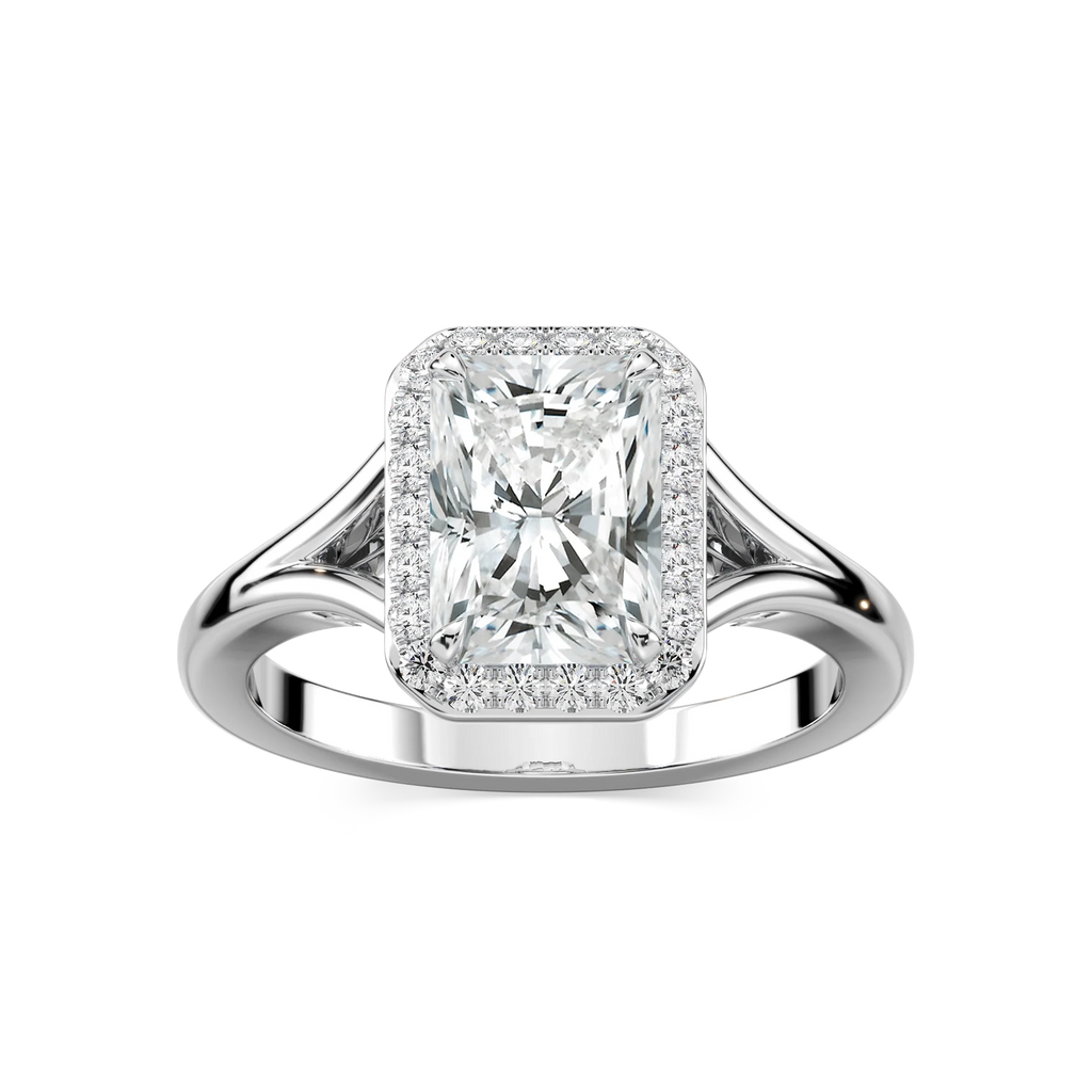 Maia Radiant LGD Split Shank Halo Engagement Ring - Platinum