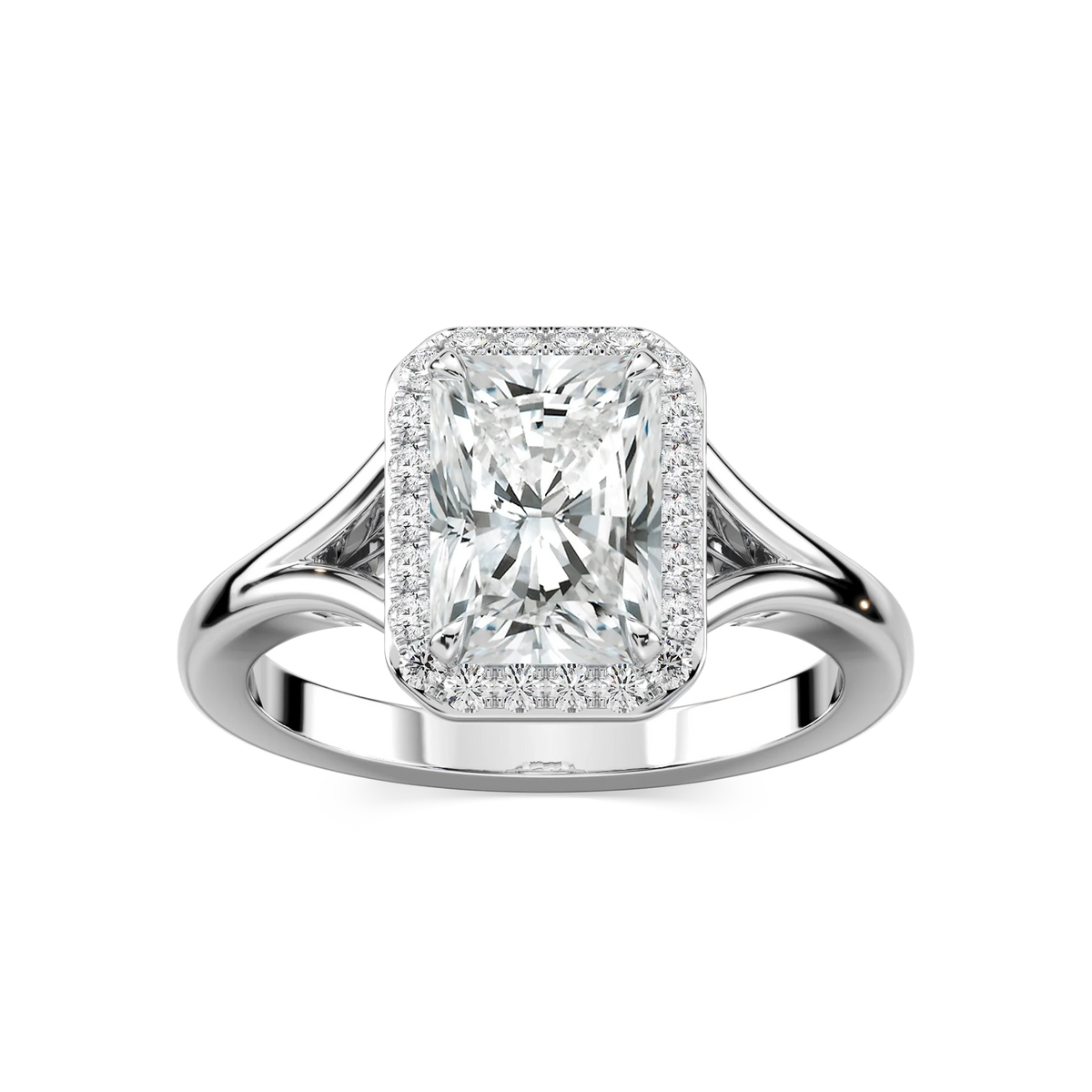 Maia Radiant LGD Split Shank Halo Engagement Ring - Platinum